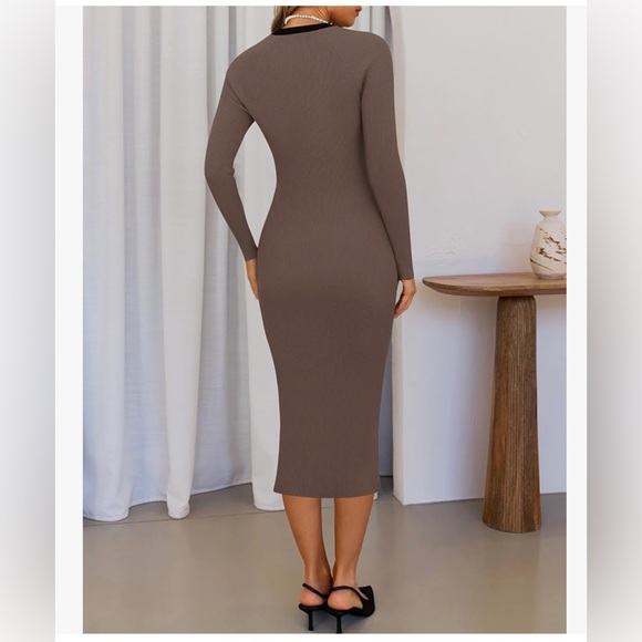NWT RIB KNIT MIDI DRESS-KHAKI/BLACK-S - Picture 11 of 17